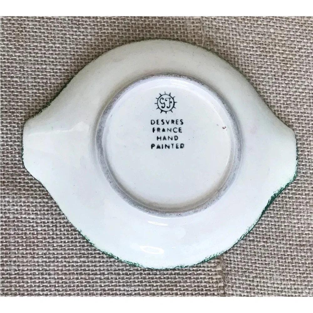 Vintage GF Desvres Peasant Ashtray Trinket Dish French Hand Painted Collectible